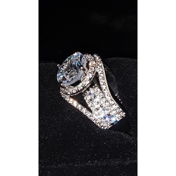 NIB Sz 7 s925 Silver Aquamarine & CZ Diamond Ring - Picture 6 of 6